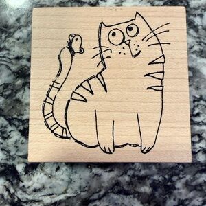 Cute Cat & Mouse Rubber Stamp – Perfect for Crafting!